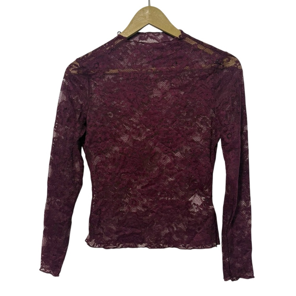 SHEIN Small Burgundy Lace Long Sleeve Shirt Western Festival Boho Y2K Whimsigoth